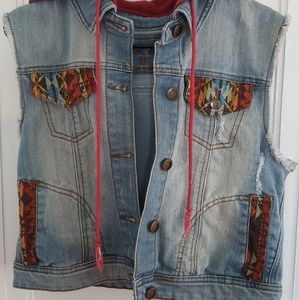 Cropped Denim Hooded Vest